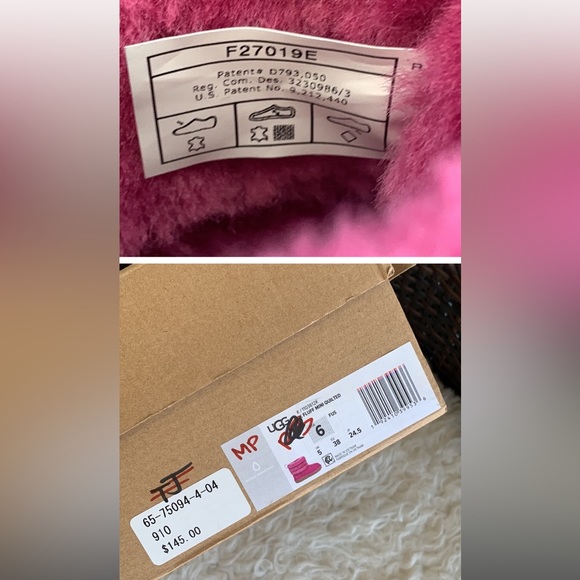 UGG Fluff Mini Quilted 1103612K Boys Fuchsia Pink Suede/Sheepskin Boots - Picture 16 of 16